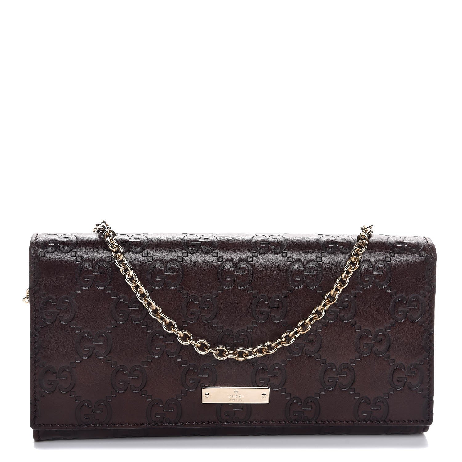 Gucci Guccissima Margaux Calfskin Metal Bar Chain Wallet Chocolate 1 of 9