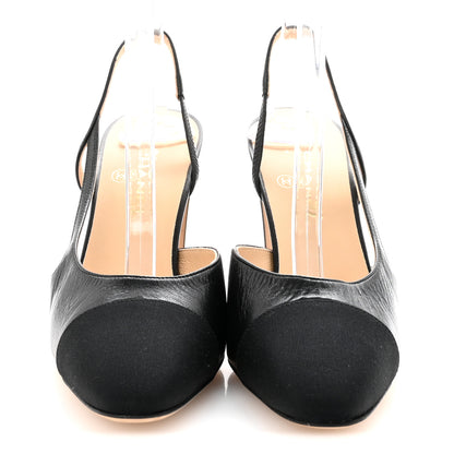 Chanel Lambskin Grosgrain Cap Toe CC Slingback Pumps 39 Black 3 of 9