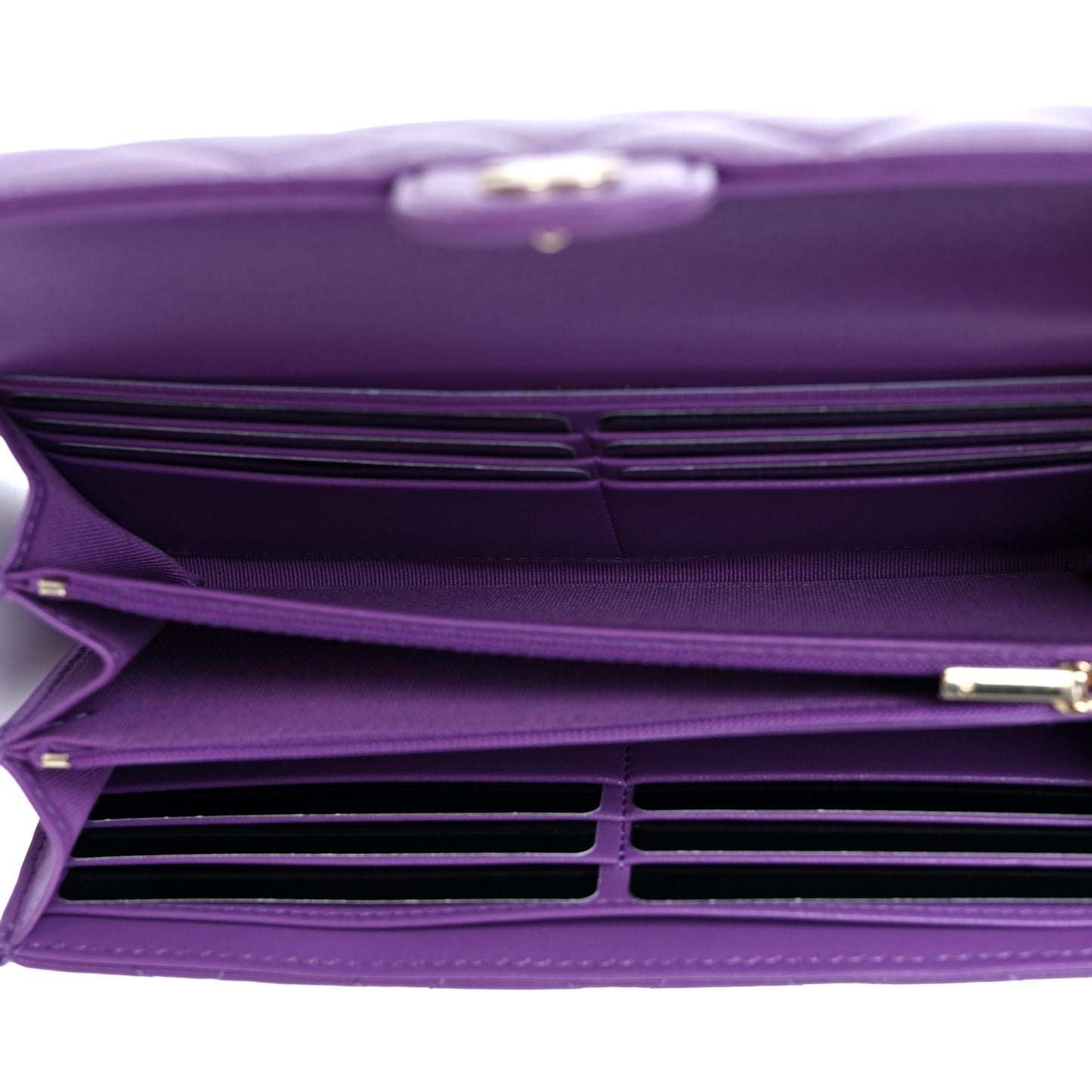Lambskin Quilted Large Gusset Flap Wallet Purple