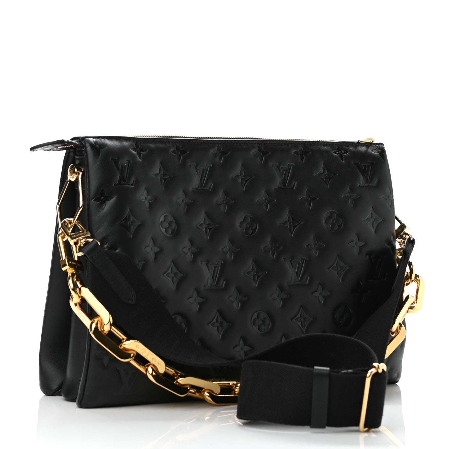 Louis Vuitton Lambskin Embossed Monogram Coussin MM Black 3 of 12