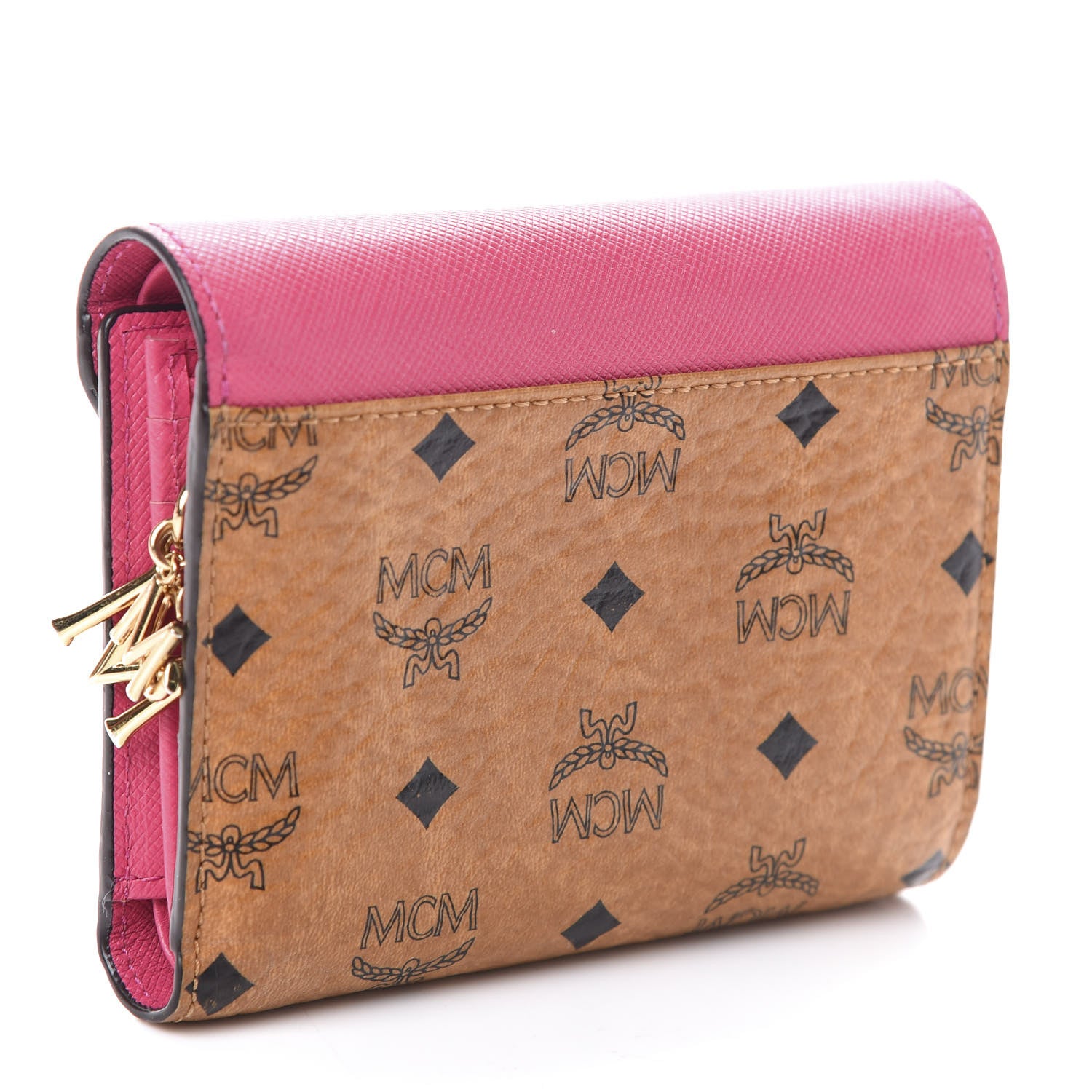 MCM Visetos Tri-Fold Love Letter Flap Wallet Cognac Pink 3 of 6