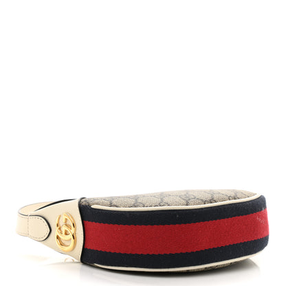 Gucci GG Supreme Monogram Textured Dollar Calfskin Web Mini Ophidia Half Moon Hobo Beige Ebony Mystic White 4 of 12