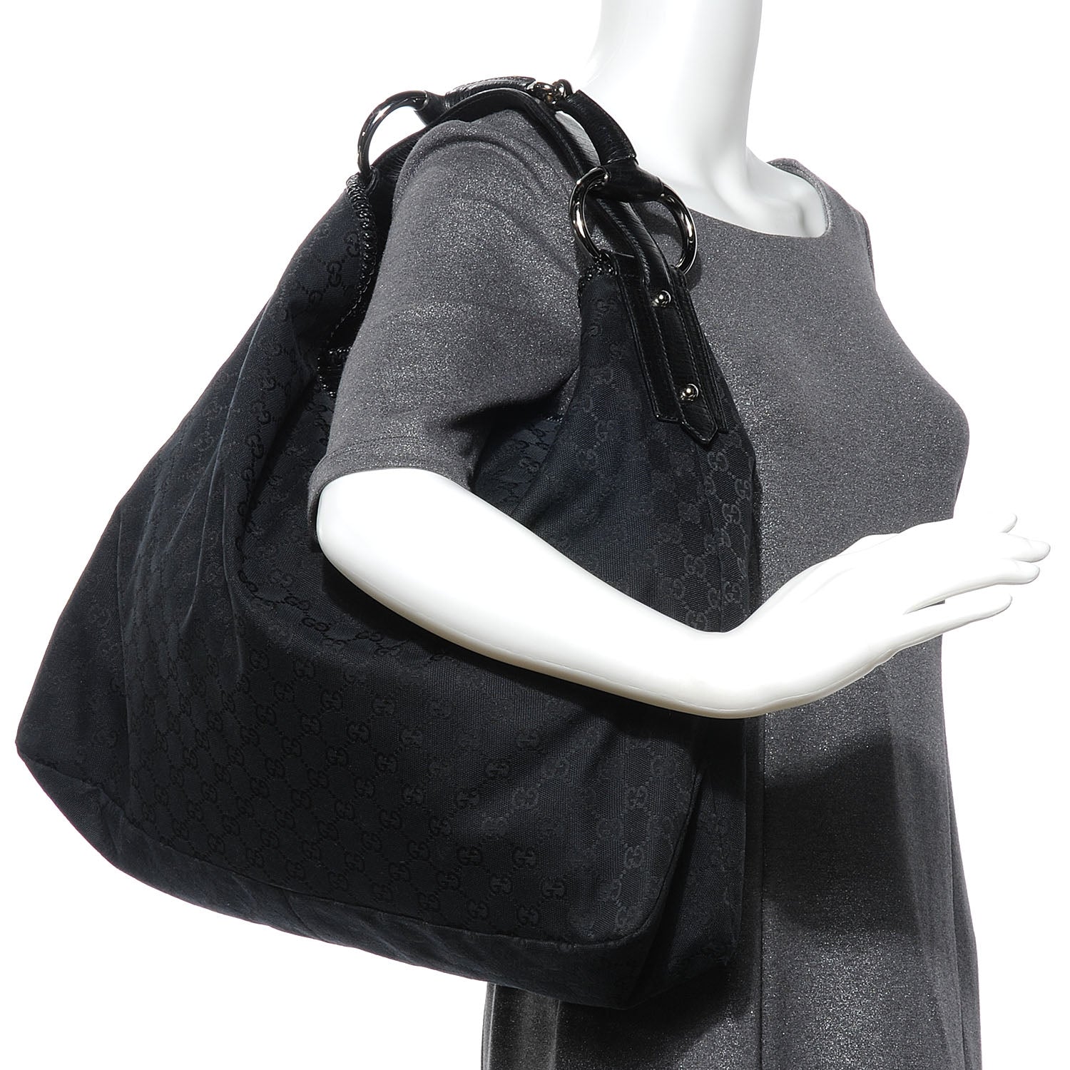 Gucci Monogram Large Horsebit Chain Hobo Black 2 of 7