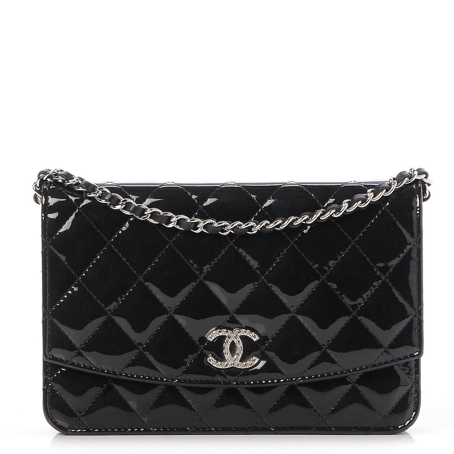 Patent Quilted Brilliant Wallet On Chain WOC Black