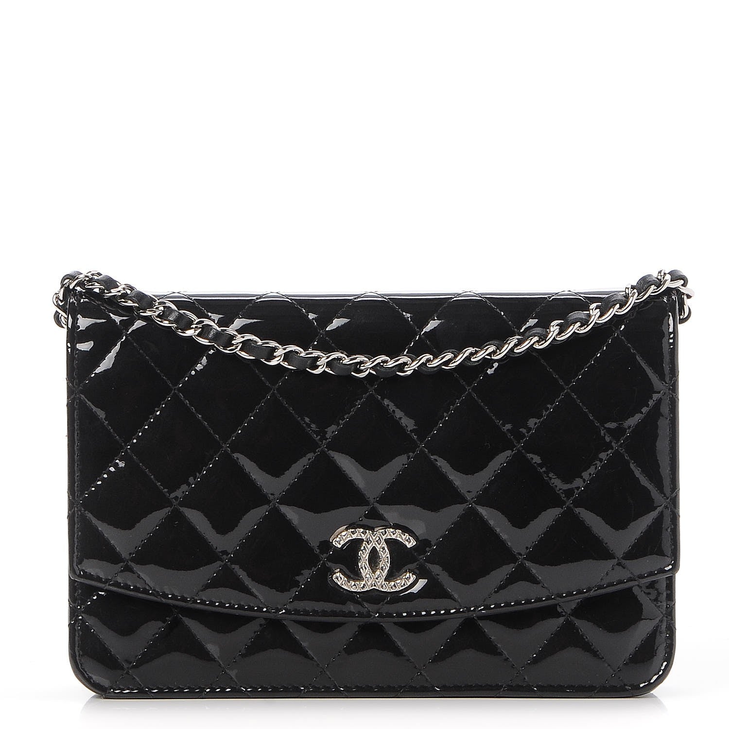 Chanel Patent Quilted Brilliant Wallet On Chain WOC Black 1 of 9