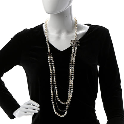Chanel Lambskin Pearl Crystal CC Chain Necklace Black Gold 2 of 7