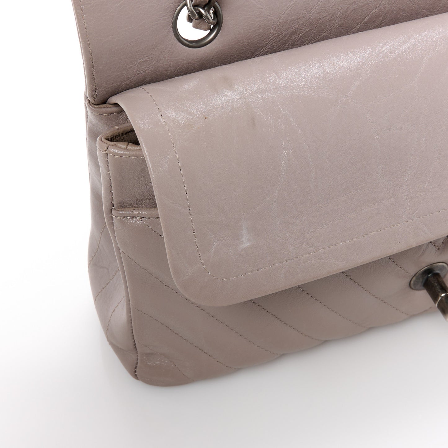 Calfskin Chevron Quilted Medium Double Flap Grey