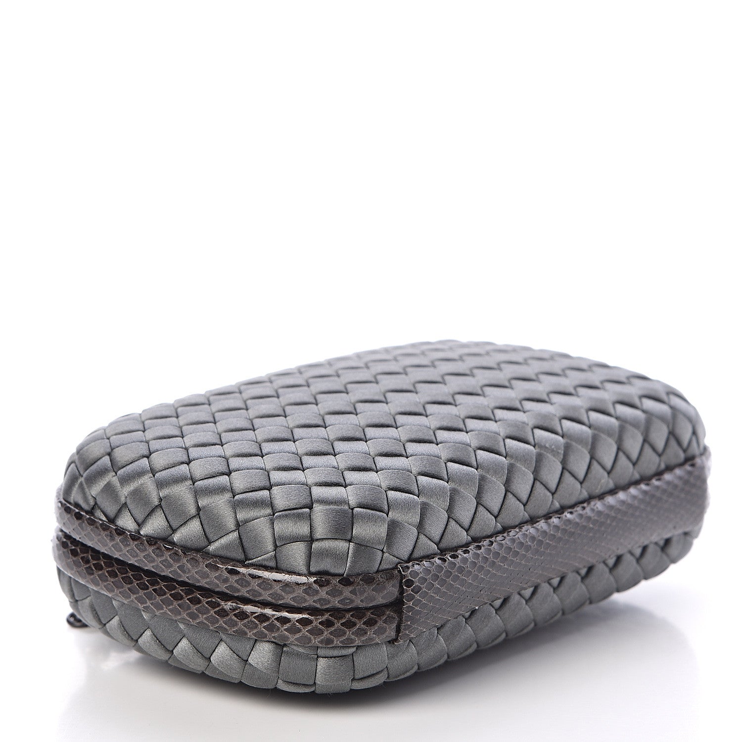 Bottega Veneta Satin Ayers Intrecciato Chain Knot Clutch Grey 4 of 9