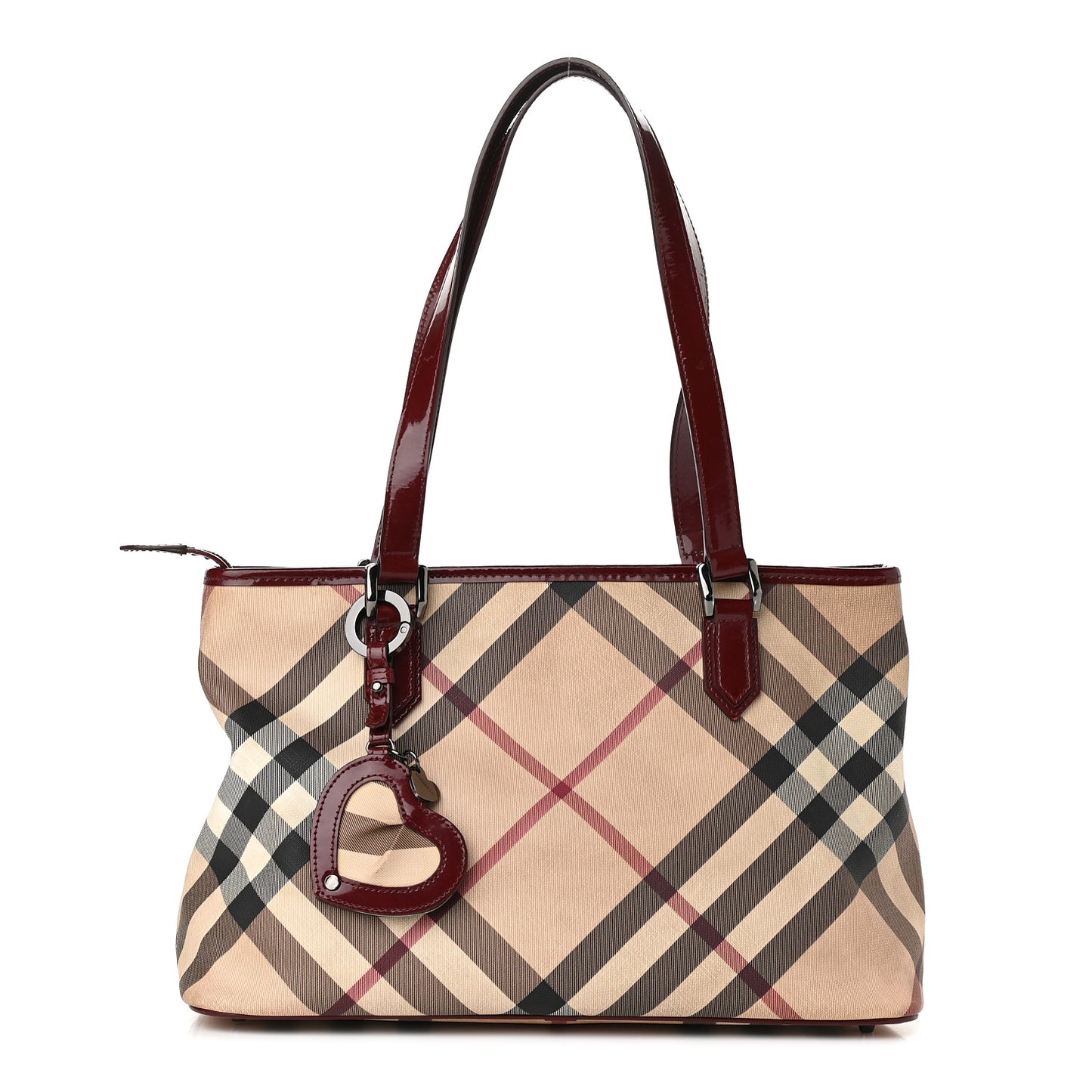Patent Nova Check Shopper Tote Berry Red