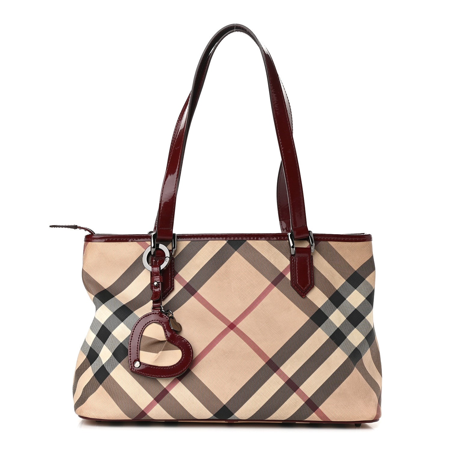Burberry Patent Nova Check Shopper Tote Berry Red 1 of 9