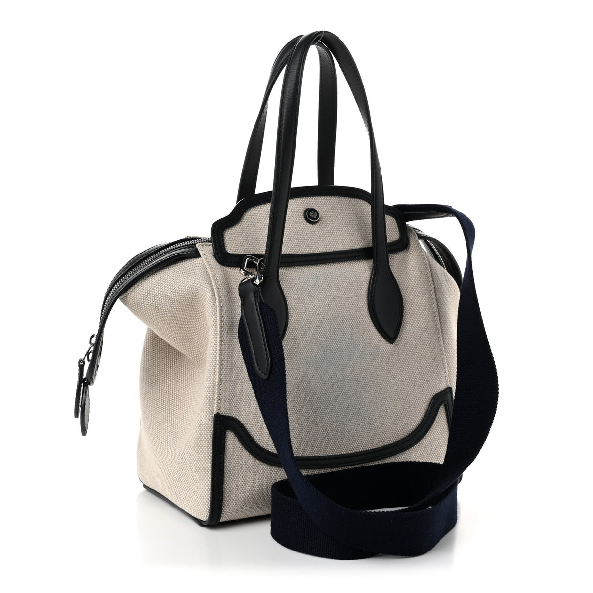 Calfskin Cotton Linen Micro Sesia Happy Day Bag Natural Black