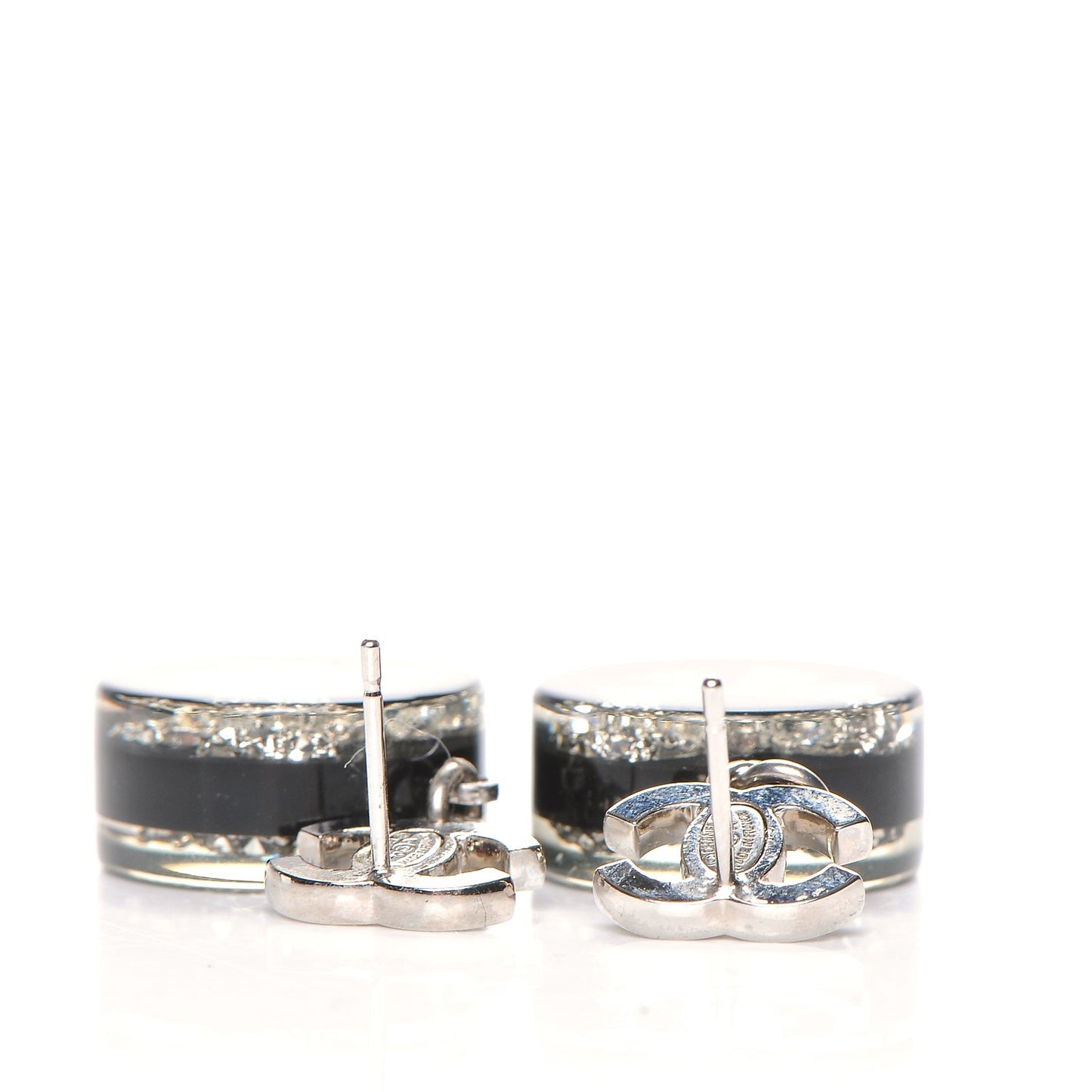 Resin Crystal CC Bow Drop Earrings Black Silver