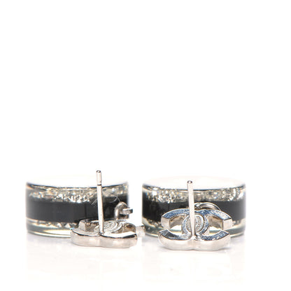 Chanel Resin Crystal CC Bow Drop Earrings Black Silver 5 of 5