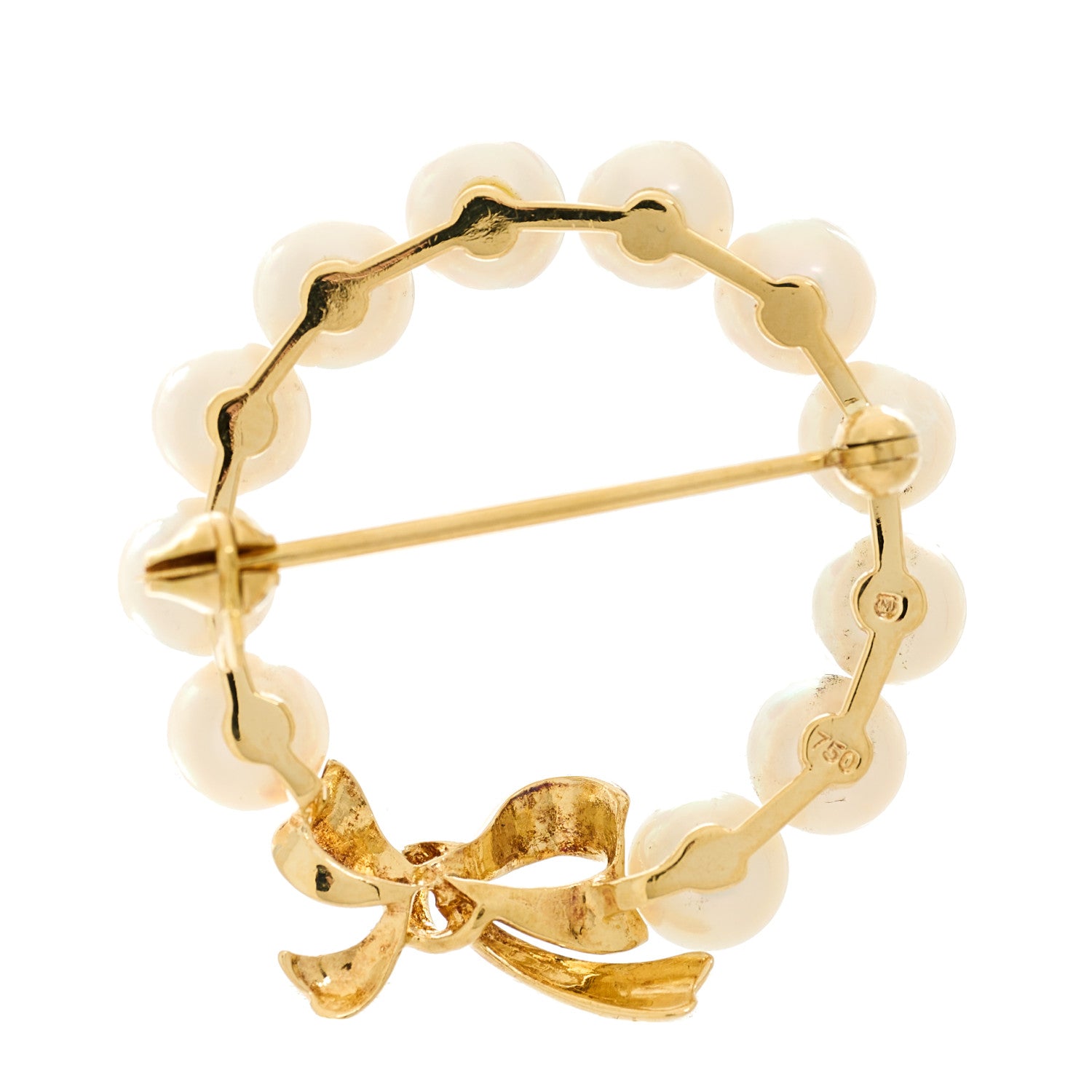 Mikimoto 18K Yellow Gold Akoya Pearl Wreath Brooch 4 of 4