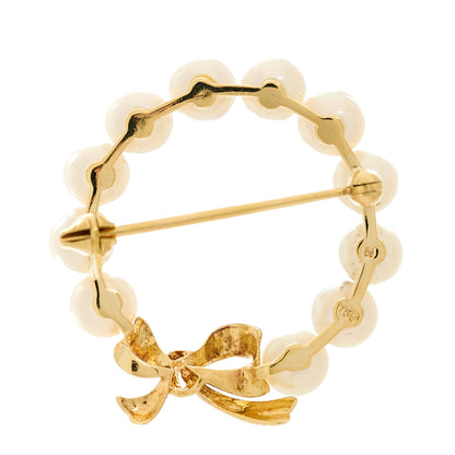 Mikimoto 18K Yellow Gold Akoya Pearl Wreath Brooch 4 of 4