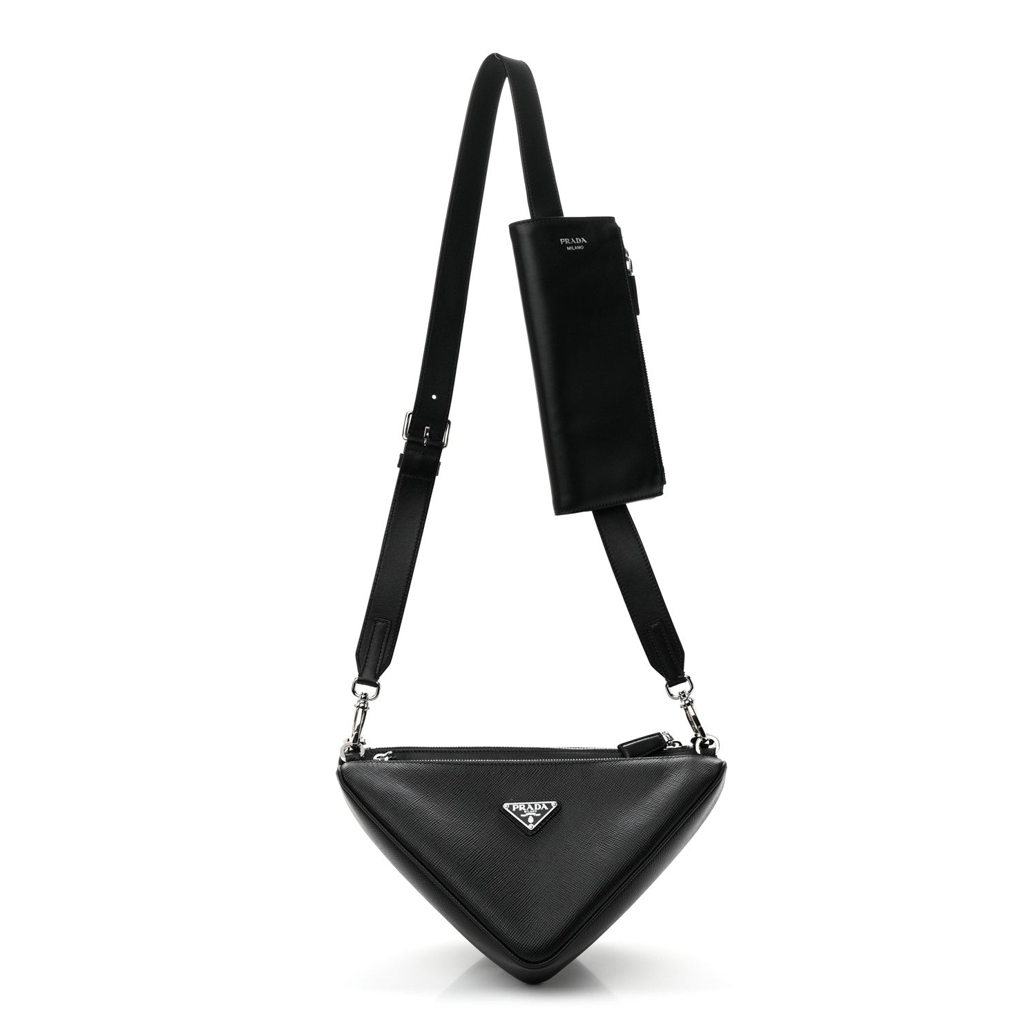 Prada Vitello Saffiano Cuir Double Triangle Shoulder Bag Black 1 of 12