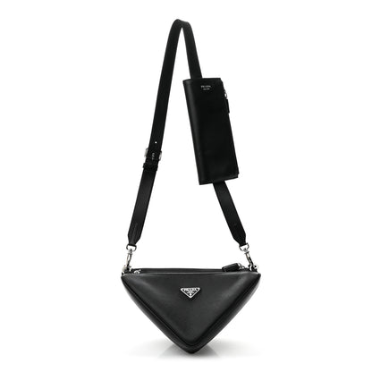 Prada Vitello Saffiano Cuir Double Triangle Shoulder Bag Black 1 of 12