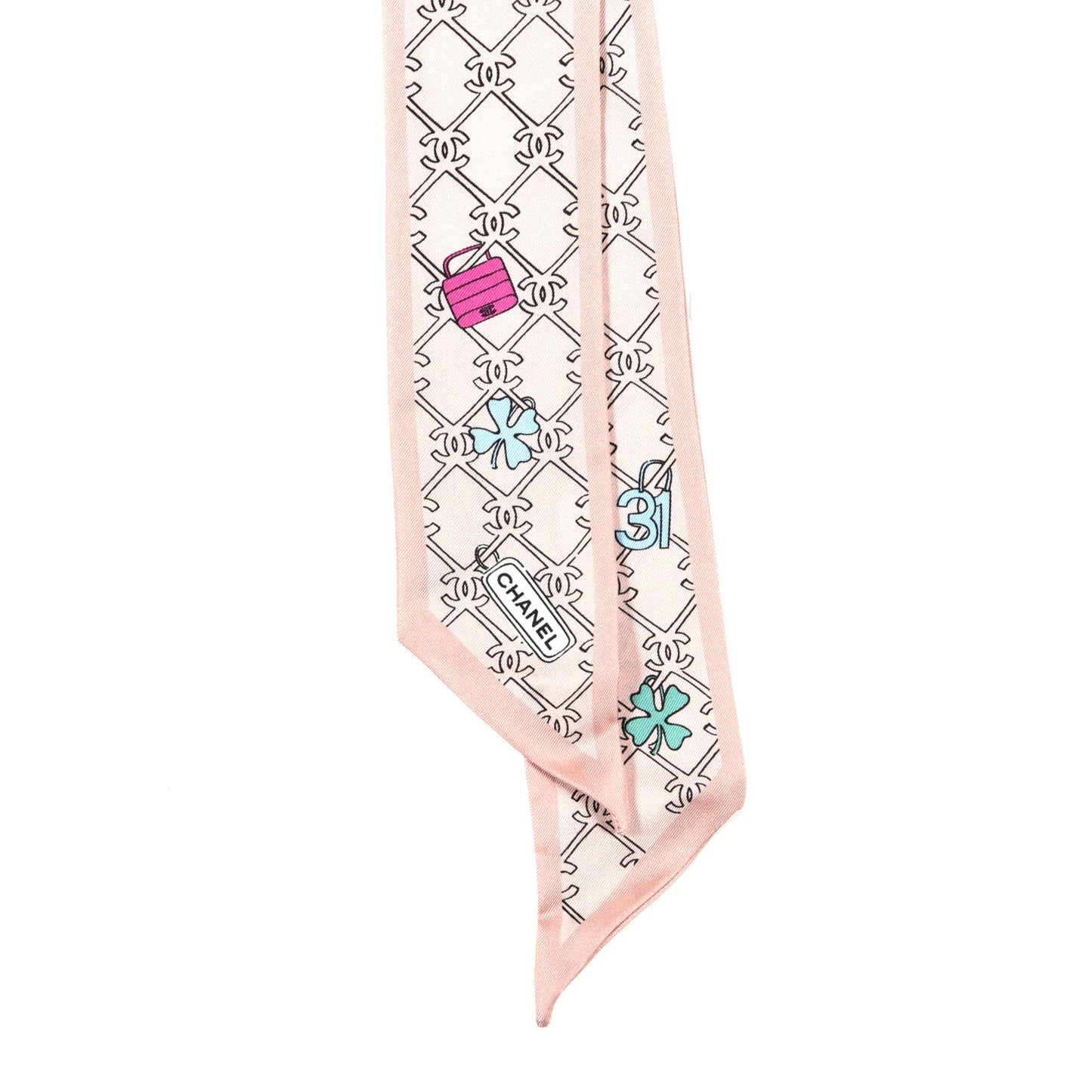 Silk CC Lucky Symbols Slim Bandeau Scarf Pink Multicolor