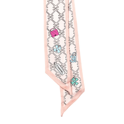 Chanel Silk CC Lucky Symbols Slim Bandeau Scarf Pink Multicolor 2 of 3