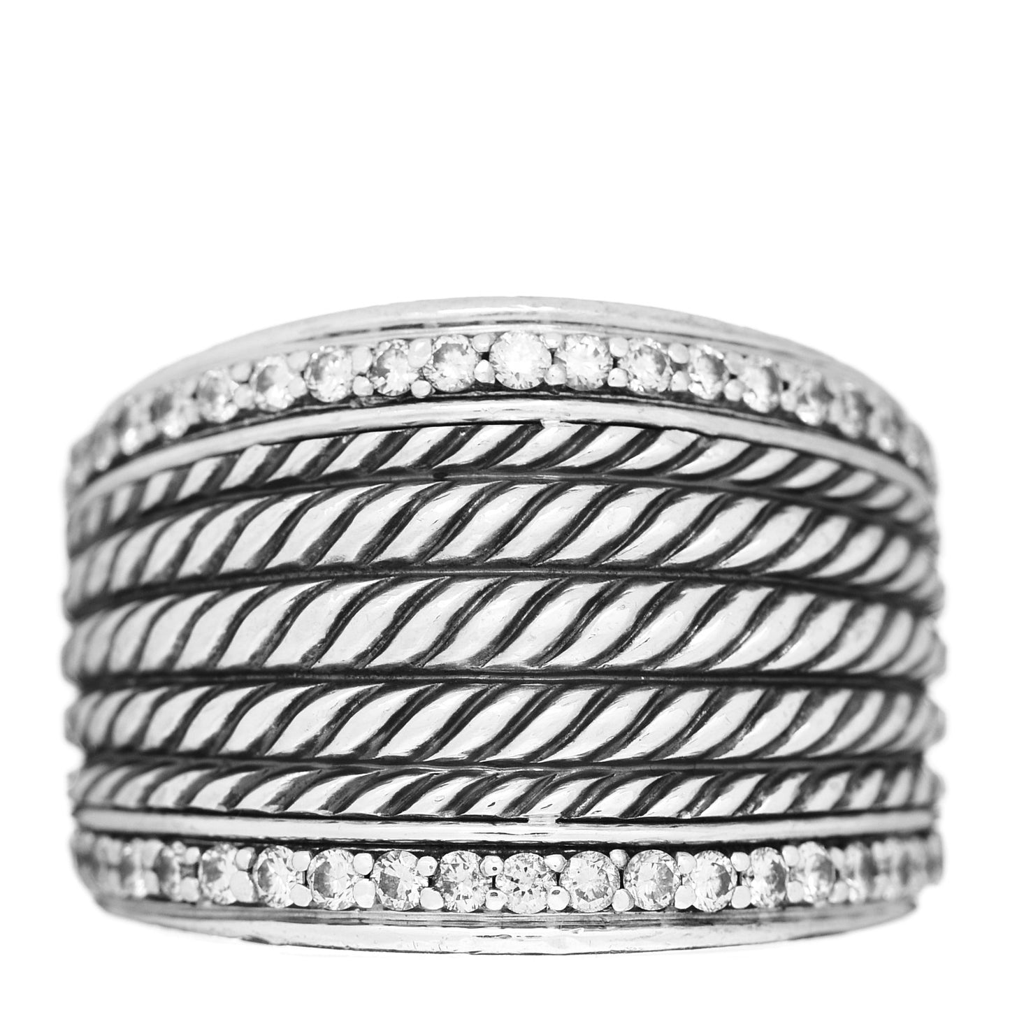 Sterling Silver Diamond 17mm Cable Cigar Band Ring 54 7