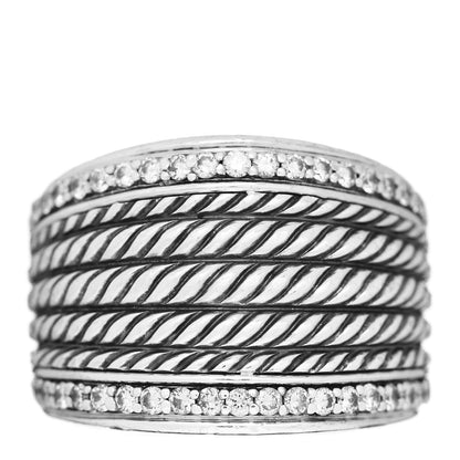 David Yurman Sterling Silver Diamond 17mm Cable Cigar Band Ring 54 7 1 of 5