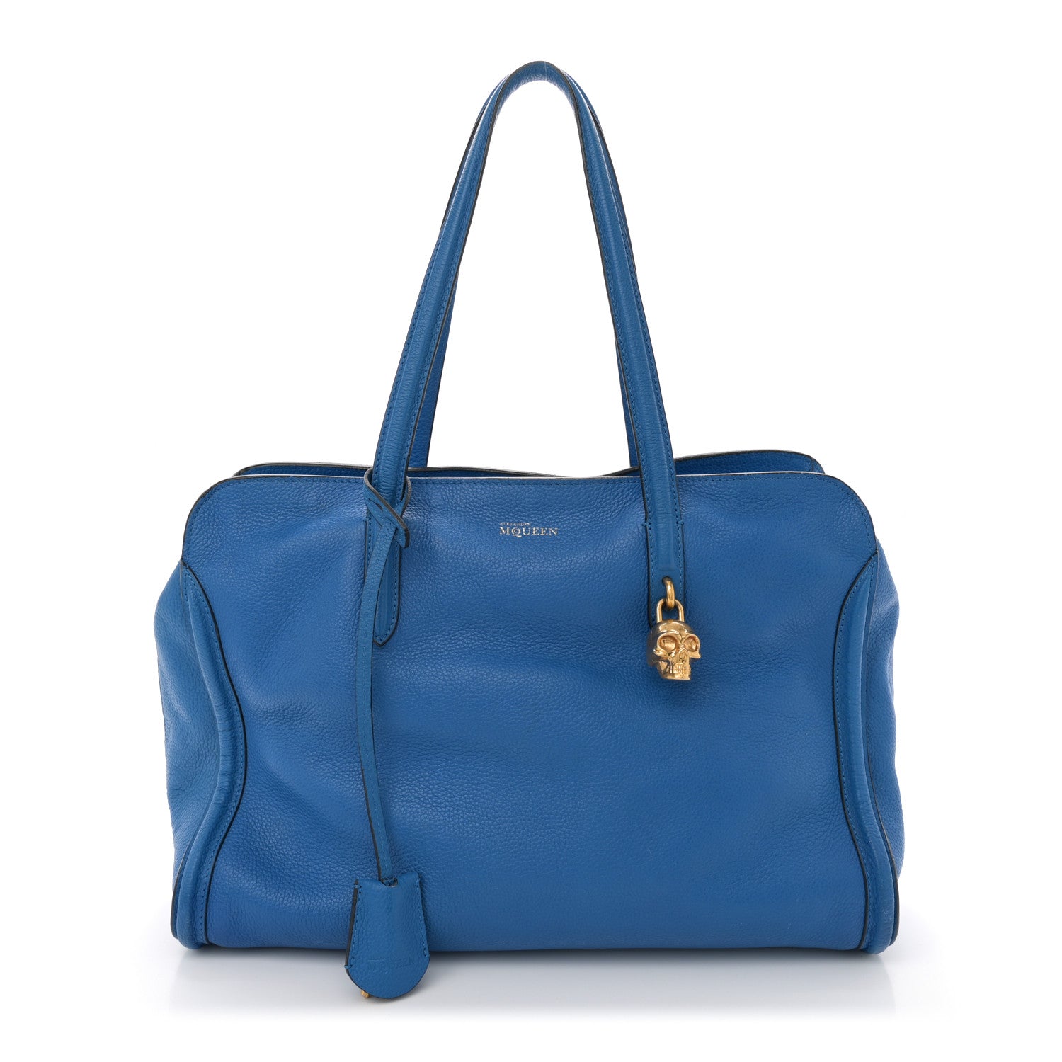 Alexander McQueen Pebbled Calfskin Large Skull Padlock Zip Around Tote Cobalt 1 of 11