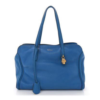 Alexander McQueen Pebbled Calfskin Large Skull Padlock Zip Around Tote Cobalt 1 of 11