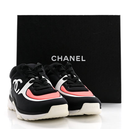 Chanel Lycra Fabric Womens CC Sneakers 37.5 Black White Pink 9 of 9