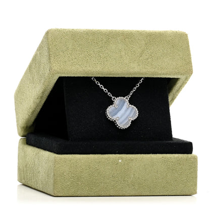 Van Cleef & Arpels 18k White Gold Chalcedony Vintage Alhambra Pendant Necklace 5 of 5