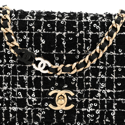 Chanel Tweed Sequin Quilted Wallet On Chain WOC Black White 8 of 10