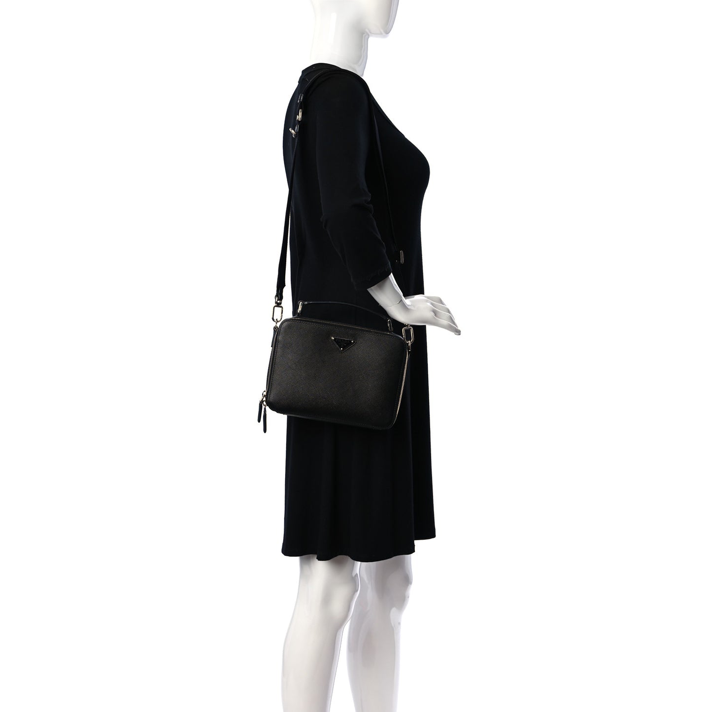 Saffiano Travel Medium Brique Crossbody Bag Black