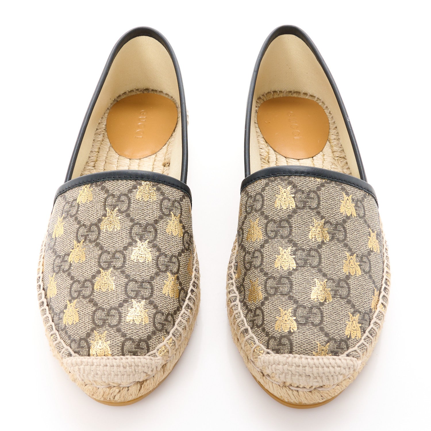 Gucci GG Supreme Monogram Bees Espadrille Flats 36 Beige Ebony Oro Black 2 of 12
