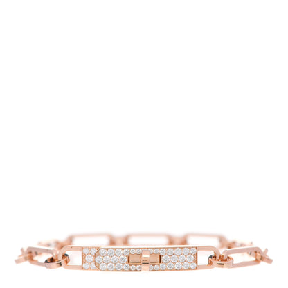 Hermes 18K Rose Gold Diamond Pave PM Kelly Chaine Bracelet ST 1 of 7