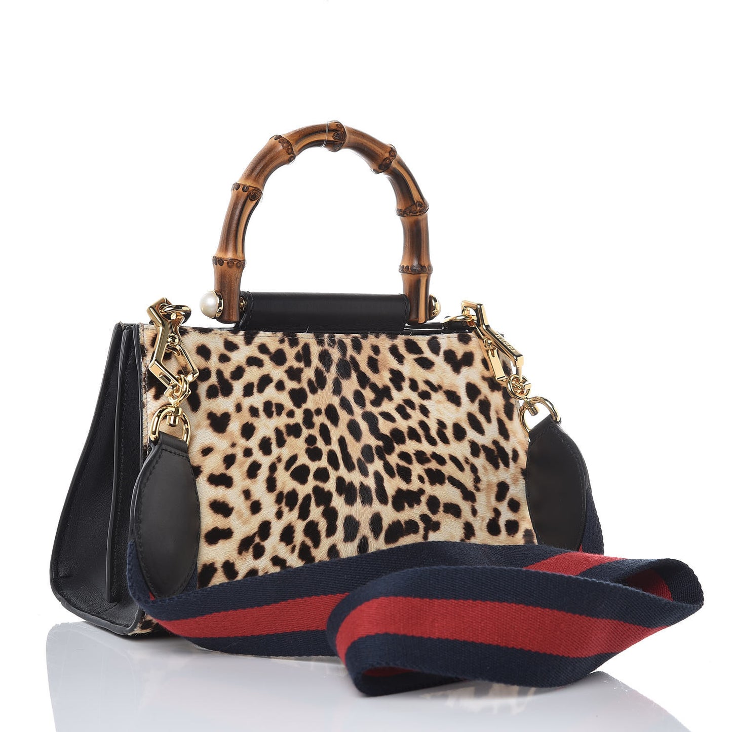 Calf Hair Bamboo Web Leopard Print Mini Nymphaea Top Handle Bag