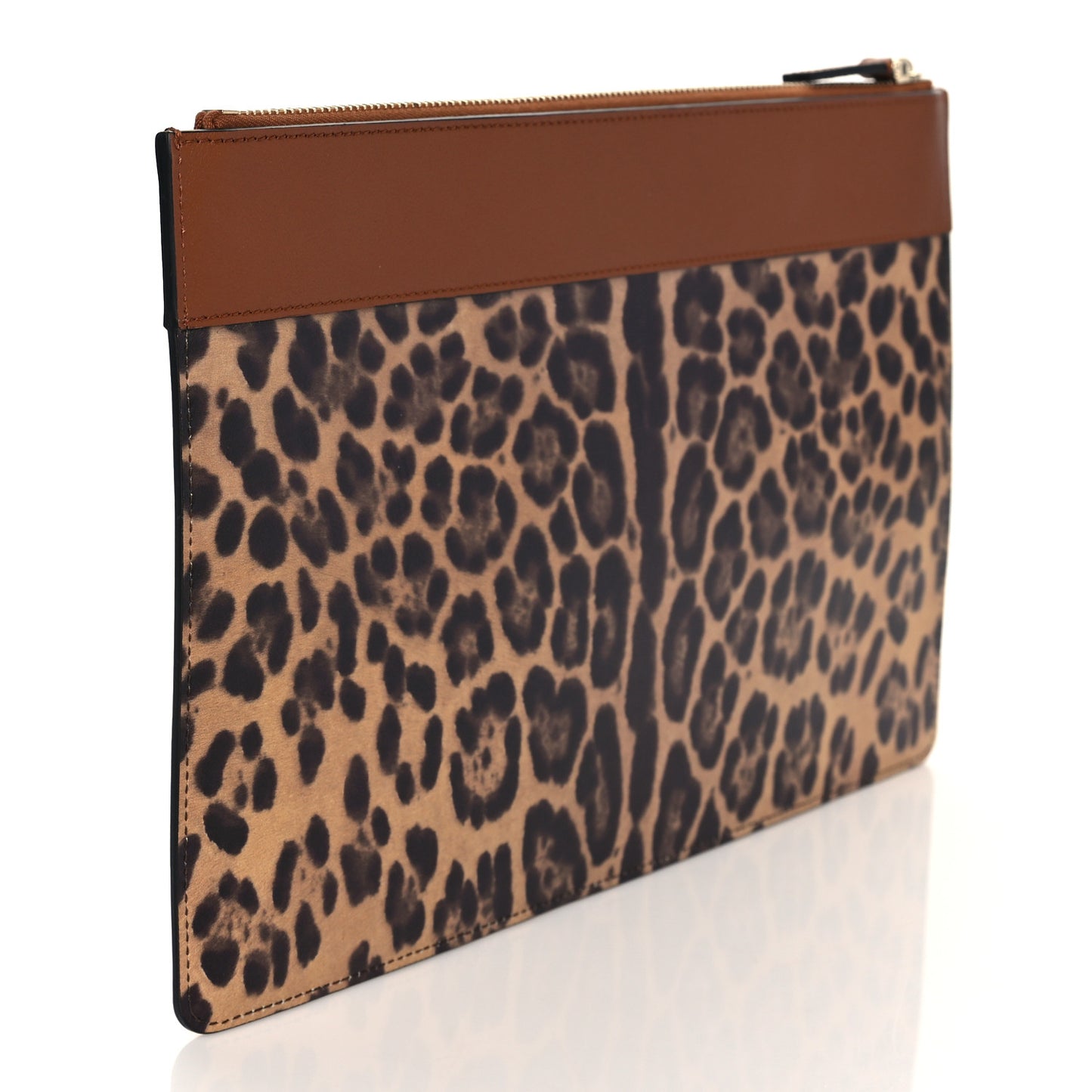 Calfskin Leopard Print City Safari Large Pouch Brown