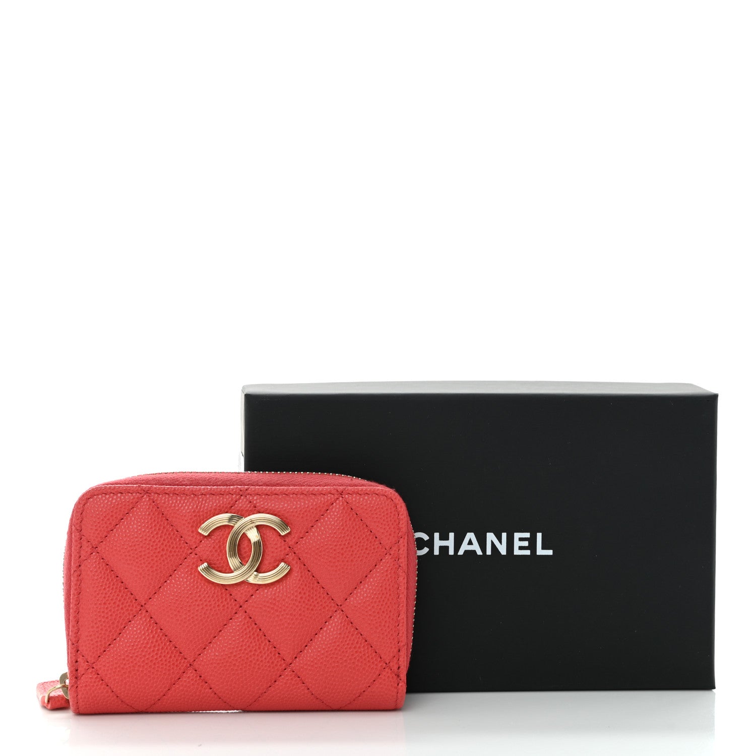 Chanel Caviar Quilted Striated CC Zip Coin Purse Red 11 of 11