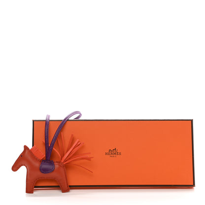 Hermes Milo Lambskin Grigri Rodeo Horse Bag Charm PM Cornaline Orange Poppy Violet 5 of 5
