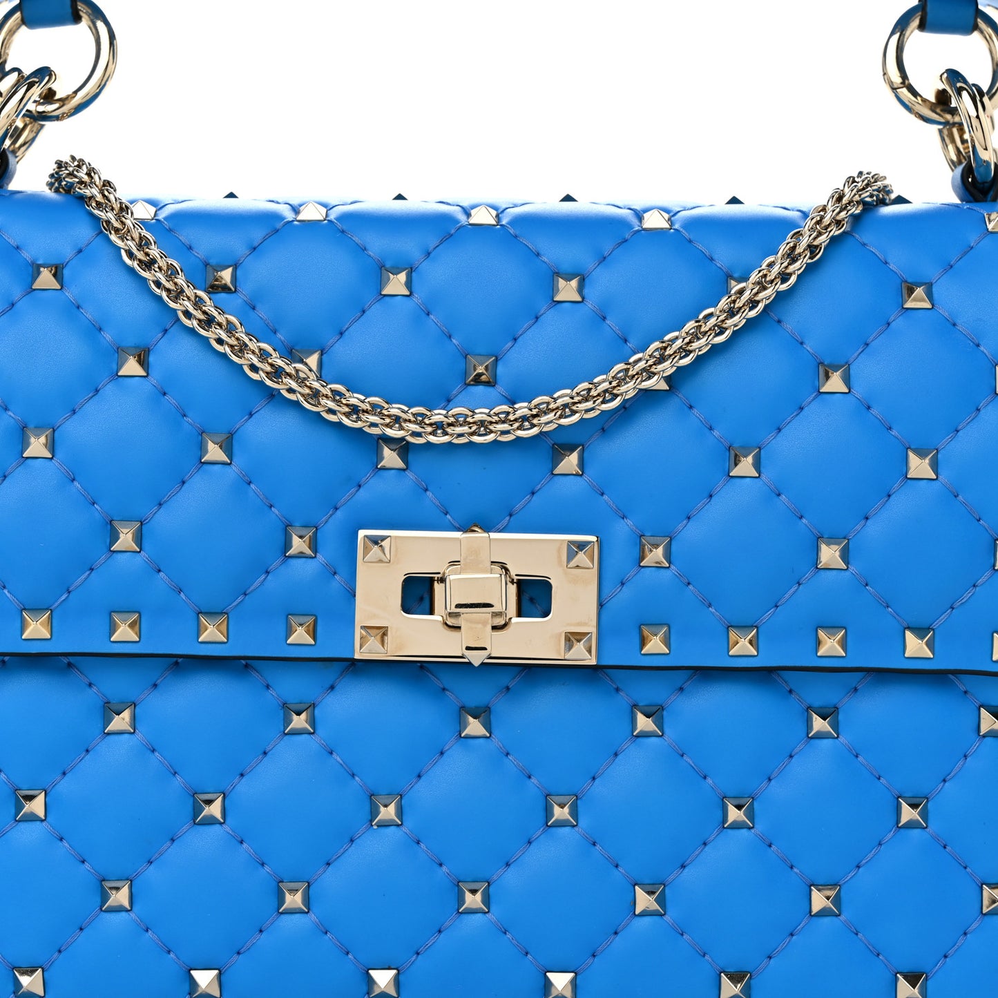 Nappa Medium Rockstud Spike Shoulder Bag Acid Blue