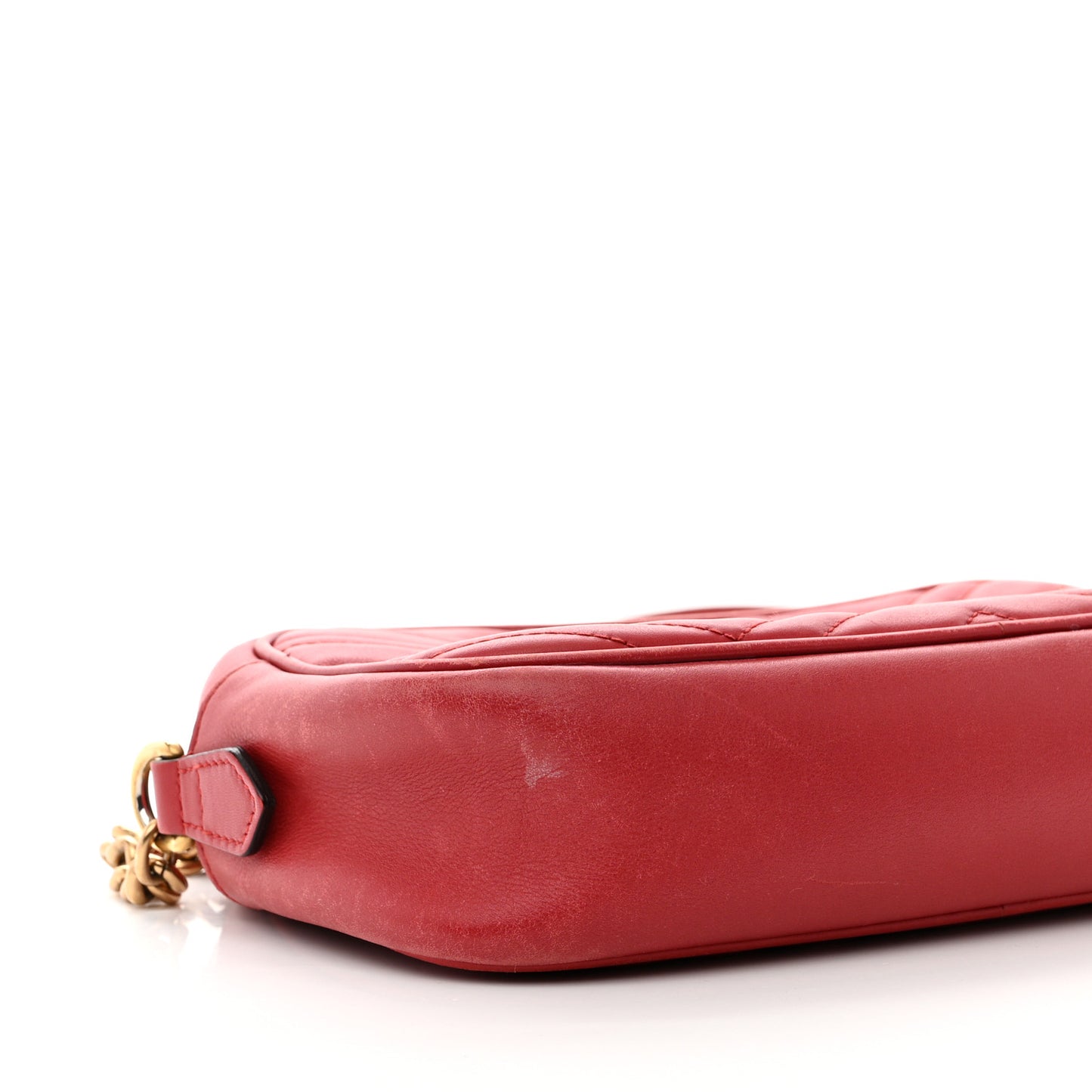 Calfskin Matelasse Small GG Marmont Chain Shoulder Bag Hibiscus Red