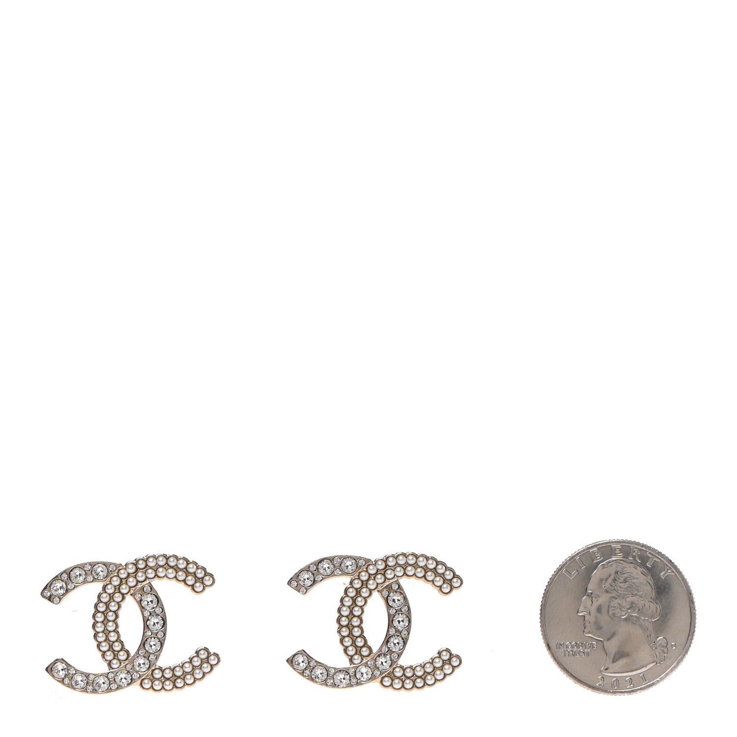 Chanel Crystal Pearl CC Large Earrings Gold 2 of 4