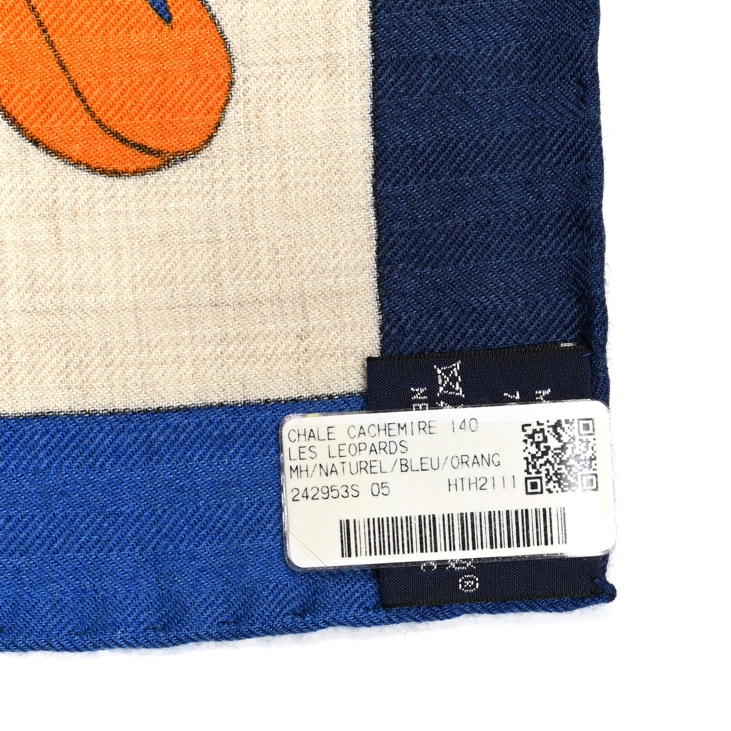 Cashmere Silk Les Leopards Shawl 140 Naturel Bleu Orange