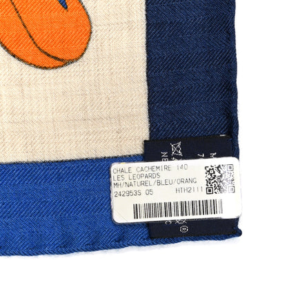 Hermes Cashmere Silk Les Leopards Shawl 140 Naturel Bleu Orange 2 of 5