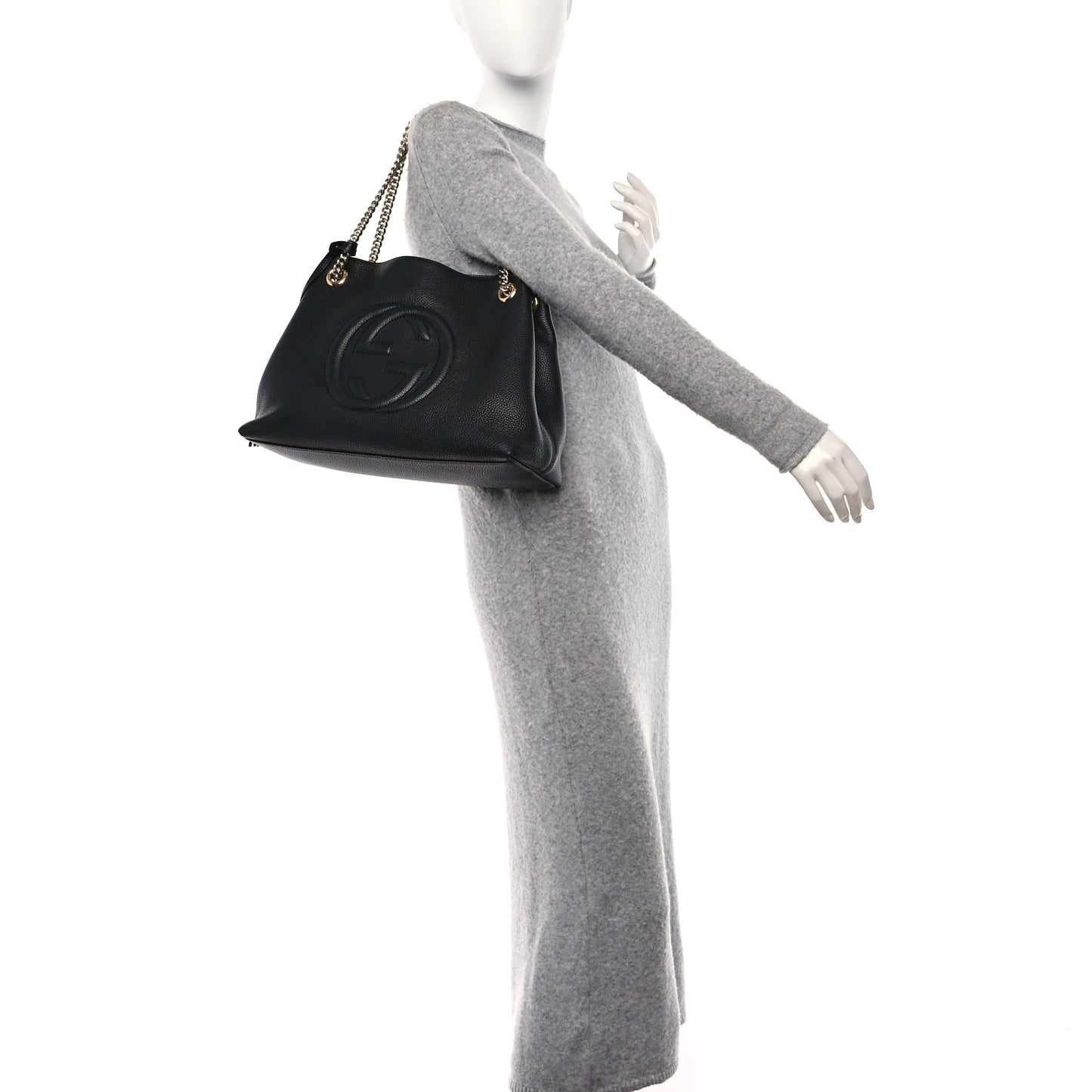 Pebbled Calfskin Medium Soho Chain Shoulder Bag Black