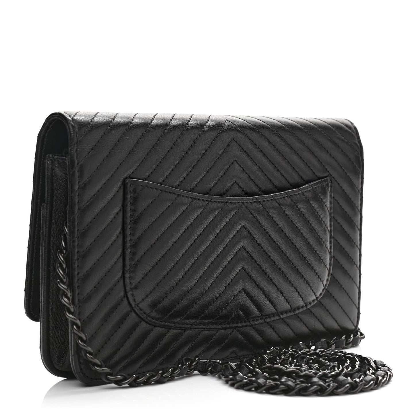 Lambskin Chevron Quilted Wallet On Chain WOC So Black