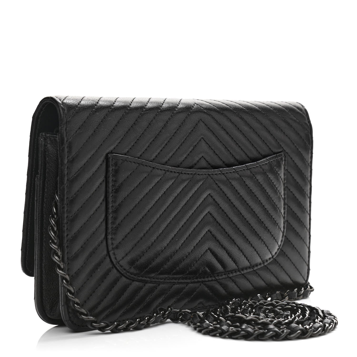 Chanel Lambskin Chevron Quilted Wallet On Chain WOC So Black 3 of 13
