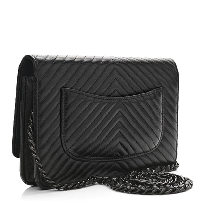 Chanel Lambskin Chevron Quilted Wallet On Chain WOC So Black 3 of 13