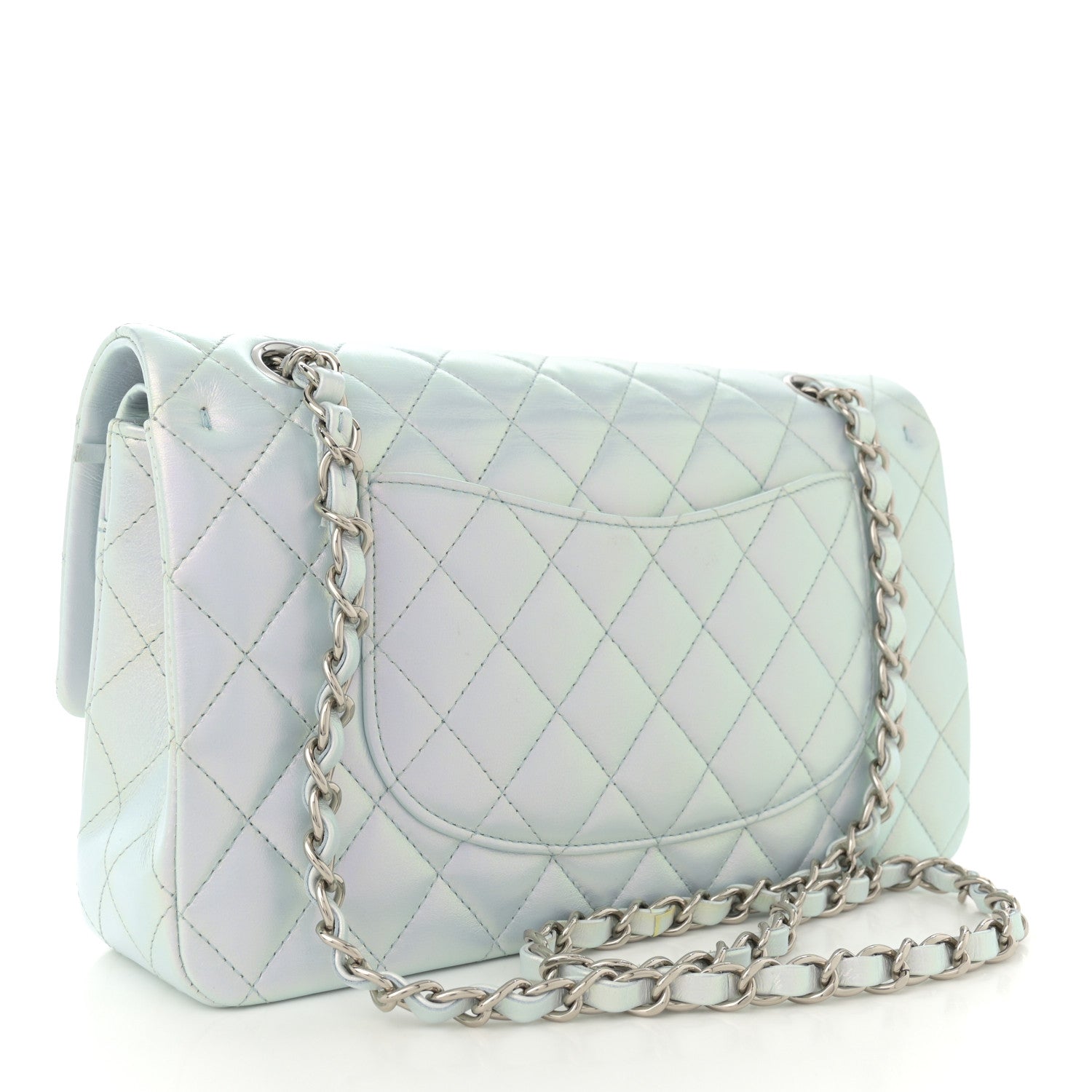 Chanel Iridescent Calfskin Quilted Medium Double Flap Light Blue 3 of 11