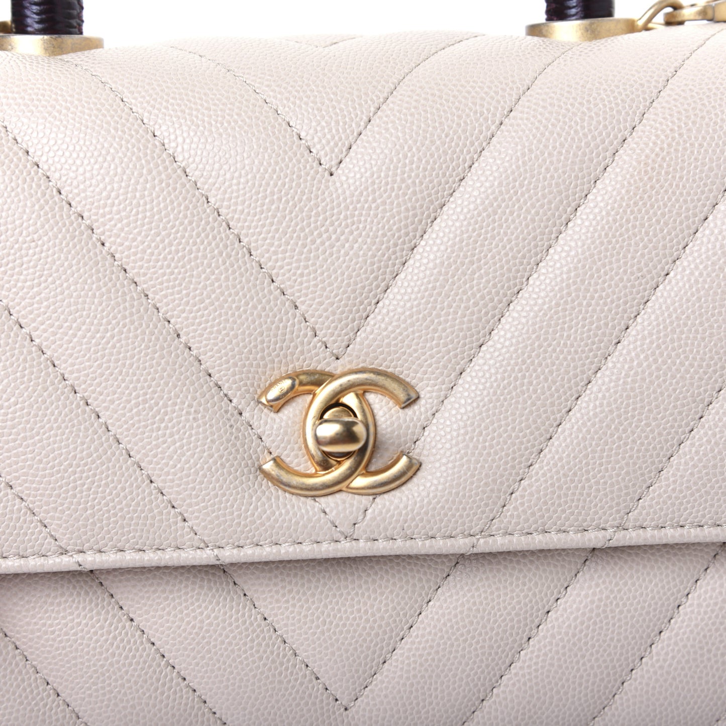 Caviar Lizard Chevron Quilted Mini Coco Handle Flap Ivory