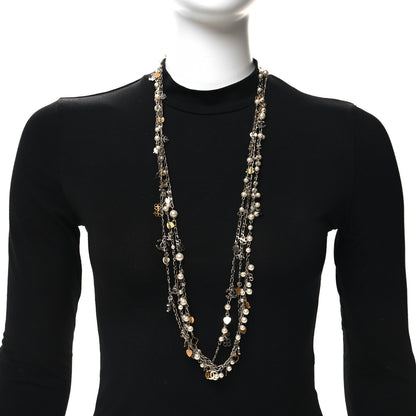 Chanel Pearl CC Charms Multi Strand Long Necklace Gold Silver 2 of 5