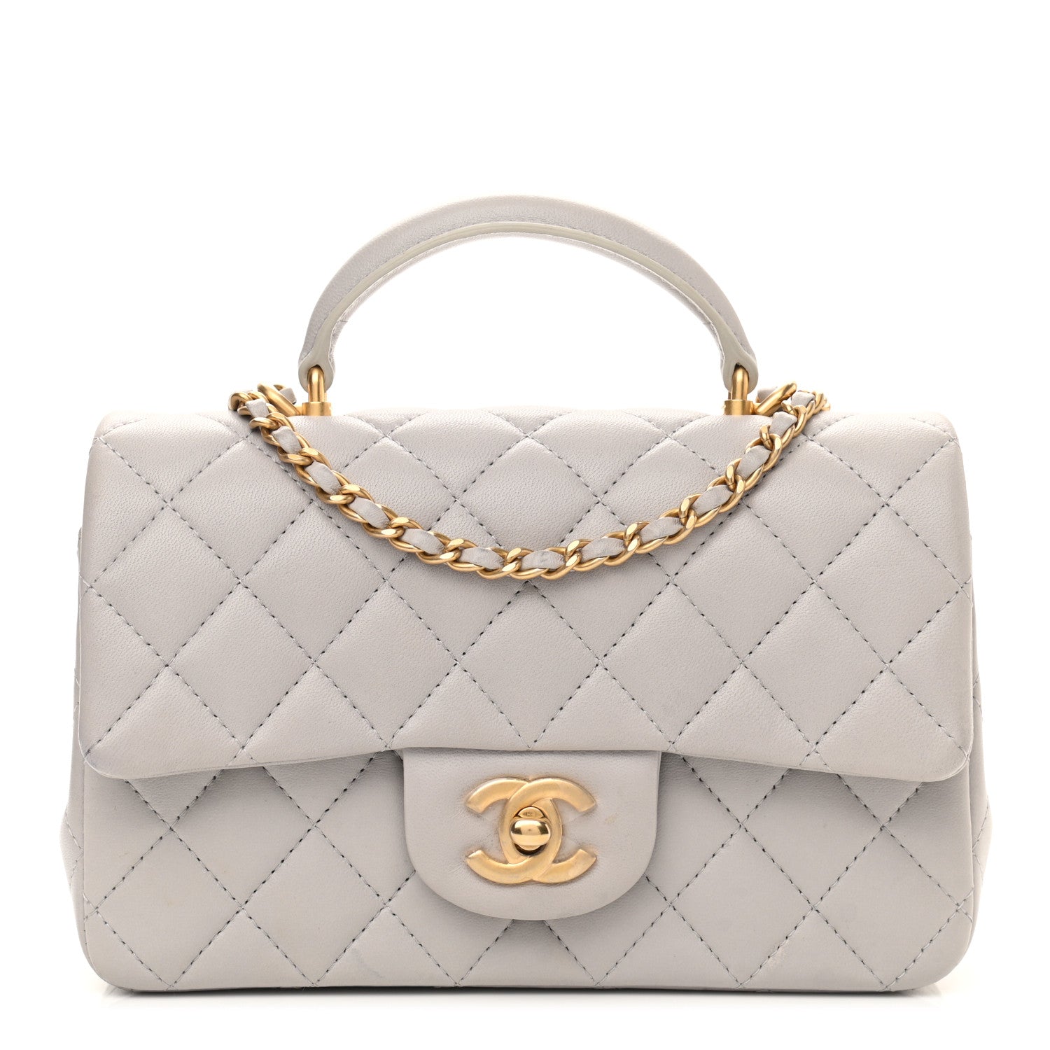 Chanel Lambskin Quilted Mini Top Handle Rectangular Flap Grey 1 of 11